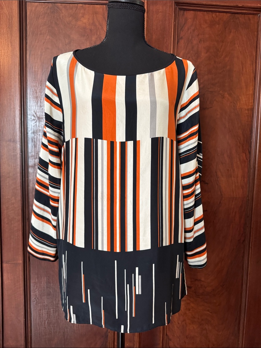 Lafayette 148 New York Black, White & Orange Striped Tunic